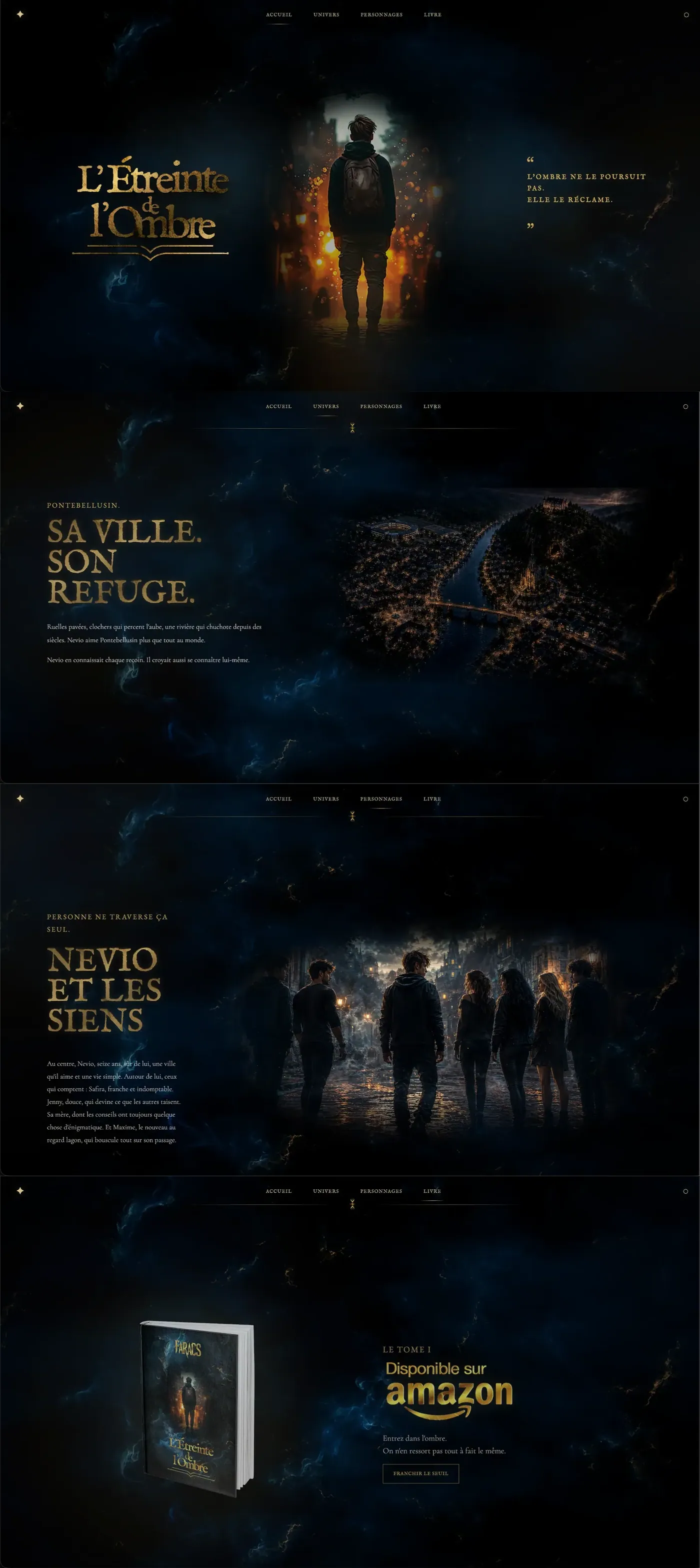 Aperçu de la page du site de L'Étreinte de l'Ombre