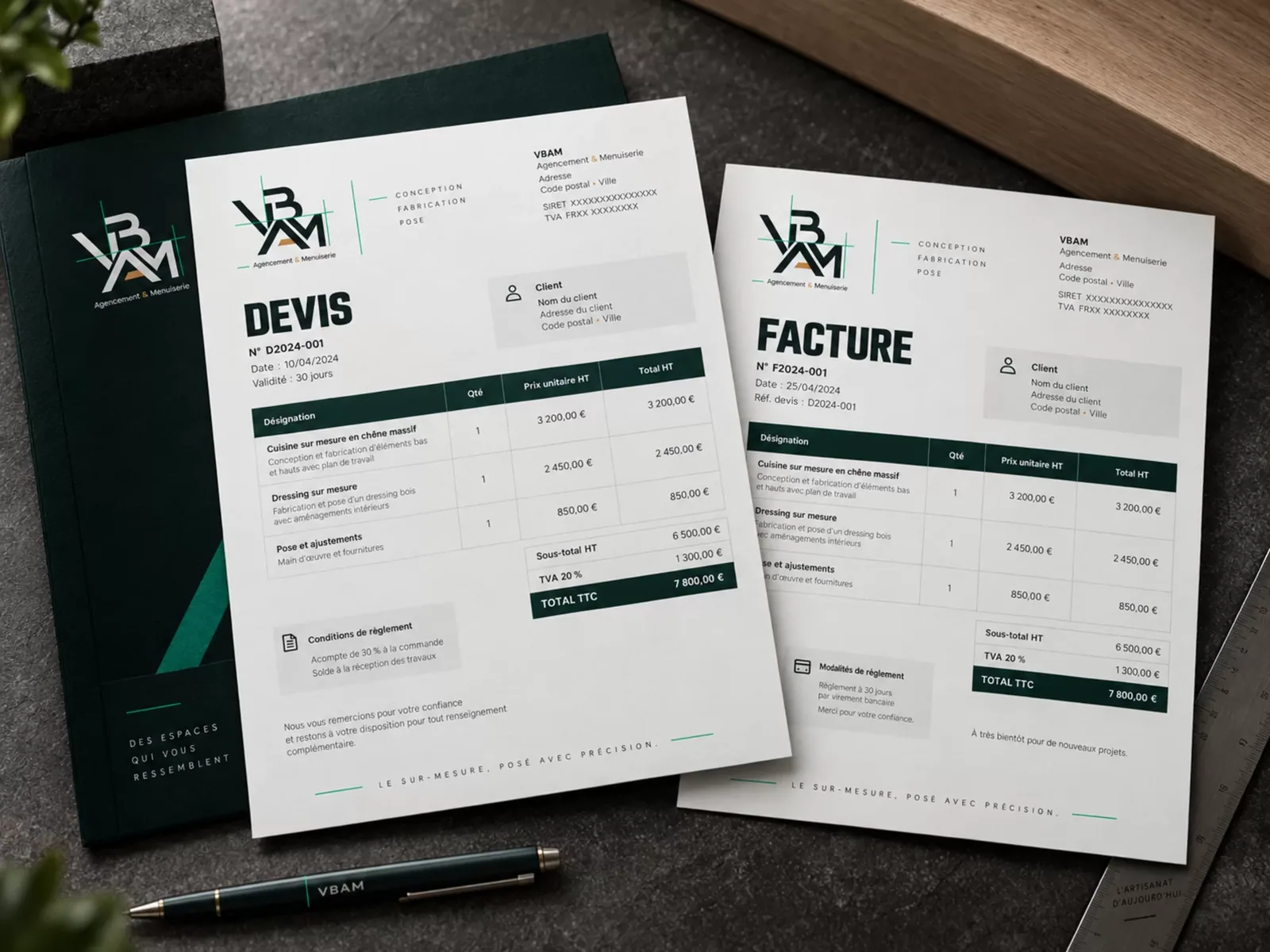 Maquettes de devis et de factures VBAM